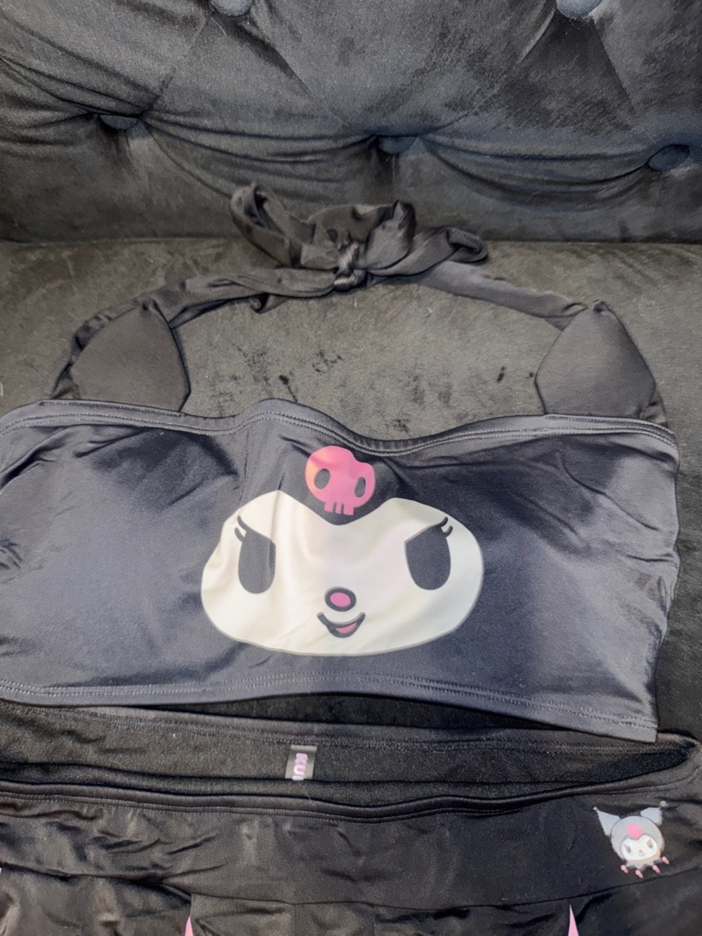 Hot Topic Kuromi Bandeau Top in Black and Pink Accent - Picture 2 of 5